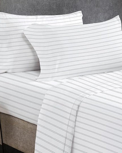 California Design Den Full Sheet Set Stripe, 100% Cotton, 4 Pc Deep Pocket Full Sheets & Pillowcase Set - Classic Stripe - LeafyLoom