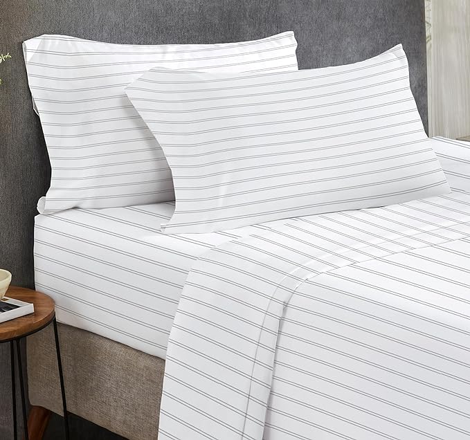 California Design Den Full Sheet Set Stripe, 100% Cotton, 4 Pc Deep Pocket Full Sheets & Pillowcase Set - Classic Stripe - LeafyLoom