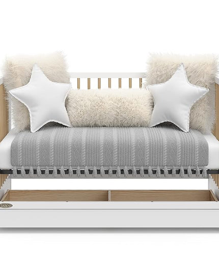 Graco Teddi 5-in-1 Convertible Crib with Drawer (White with Driftwood) – GREENGUARD Gold Certified, Crib with Drawer Combo, Full-Size Nursery Storage Drawer, Converts to Toddler Bed - LeafyLoom