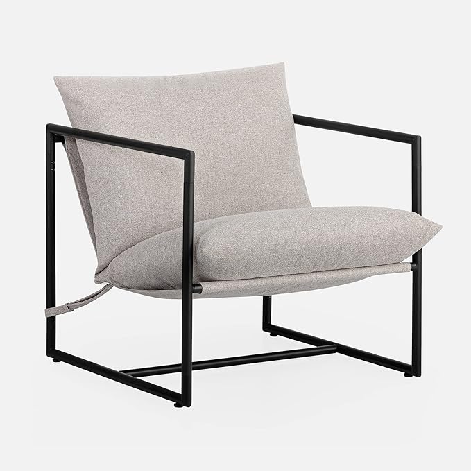 ZINUS Aidan Sling Accent Chair / Metal Framed Armchair with Shredded Foam Cushioning, Black - LeafyLoom