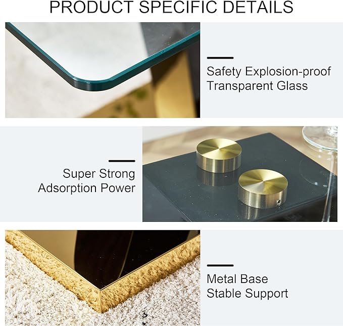 63.00" Modern Glass Table with Rectangular Tempered Tabletop,Dinner Desk Set for 6-8 People W, Home,Kitchen,Dining Room,Office,Black+Clear Finish, 63" V-Shape Bracket - LeafyLoom