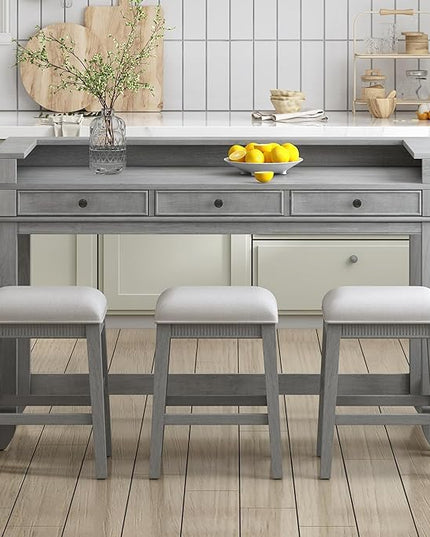 NicBex Kitchen Table Chairs Set of 4 Dining Table Set 4-Piece Dining Bar Table Set with 3 Upholstered Stools, Multifunctional Dining Table with 3 Drawers for Living Room, Gray - LeafyLoom