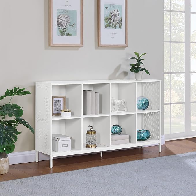 OSP Home Furnishings Ace Contemporary Modern Storage Cube Bookcase, 8 Cubes, White Finish - LeafyLoom