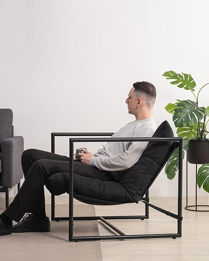 ZINUS Aidan Sling Accent Chair / Metal Framed Armchair with Shredded Foam Cushioning, Oatmeal - LeafyLoom