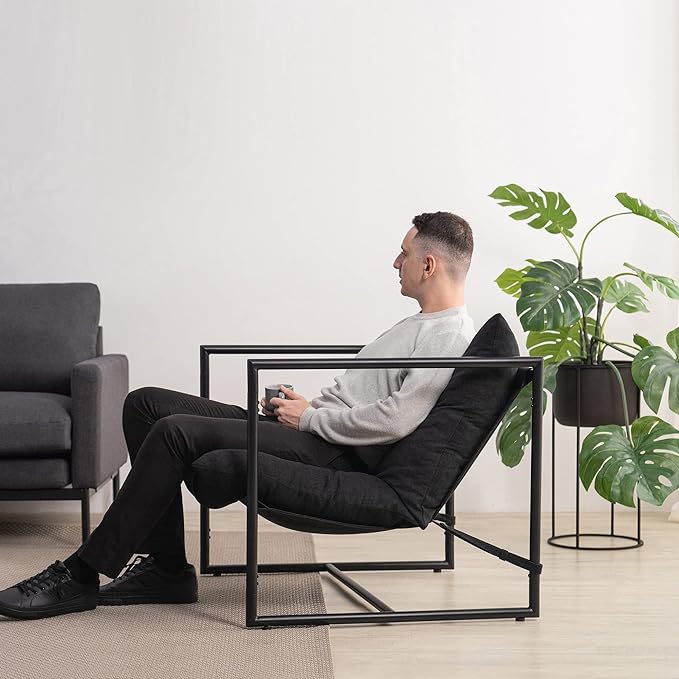 ZINUS Aidan Sling Accent Chair / Metal Framed Armchair with Shredded Foam Cushioning, Dark Grey - LeafyLoom