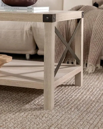 Walker Edison Sedalia Modern Farmhouse Metal X Coffee Table, 40 Inch, White Oak - LeafyLoom