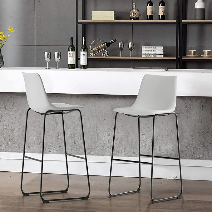 NicBex Retro Bar Stools Crazy-Horse Leather with Metal Legs Barstools, Lounge Kitchen Island Bar Stools, Set of 2, (White Color) (A-GE17024-USSU014) - LeafyLoom