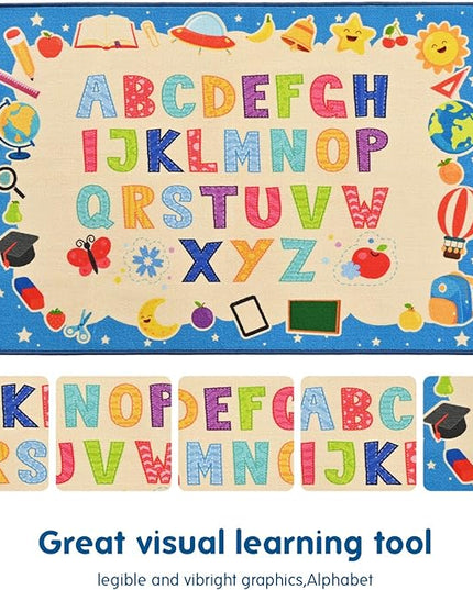 Booooom Jackson Vibrant Classroom Rug Alphabet Rug for Kids Learning and Play,ABC Rug for Kids Room Playroom Nursery,Reading Rug,Baby Toddlers Non Slip Kids Rug,Rainbow Rug,Colorful ABC Carpet Rug - LeafyLoom