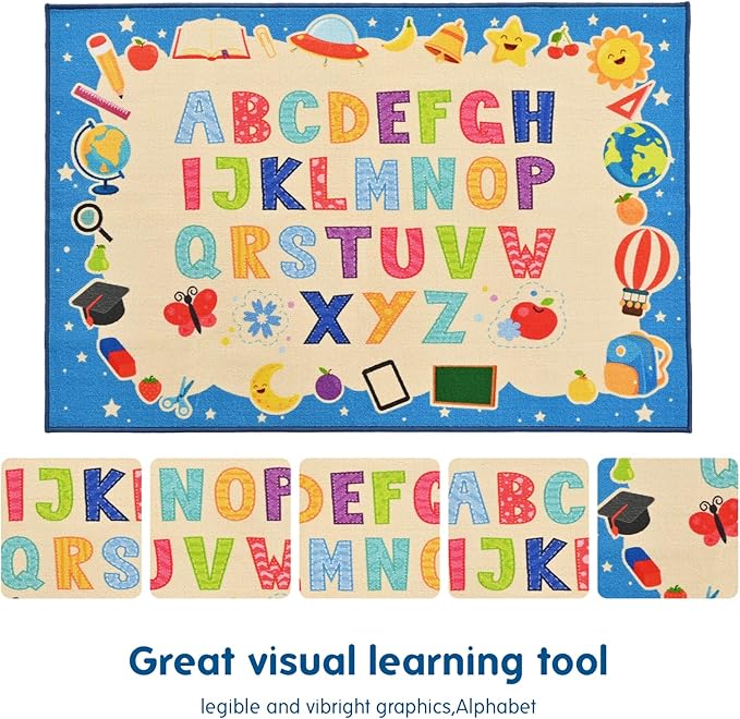 Booooom Jackson Vibrant Classroom Rug Alphabet Rug for Kids Learning and Play,ABC Rug for Kids Room Playroom Nursery,Reading Rug,Baby Toddlers Non Slip Kids Rug,Rainbow Rug,Colorful ABC Carpet Rug - LeafyLoom