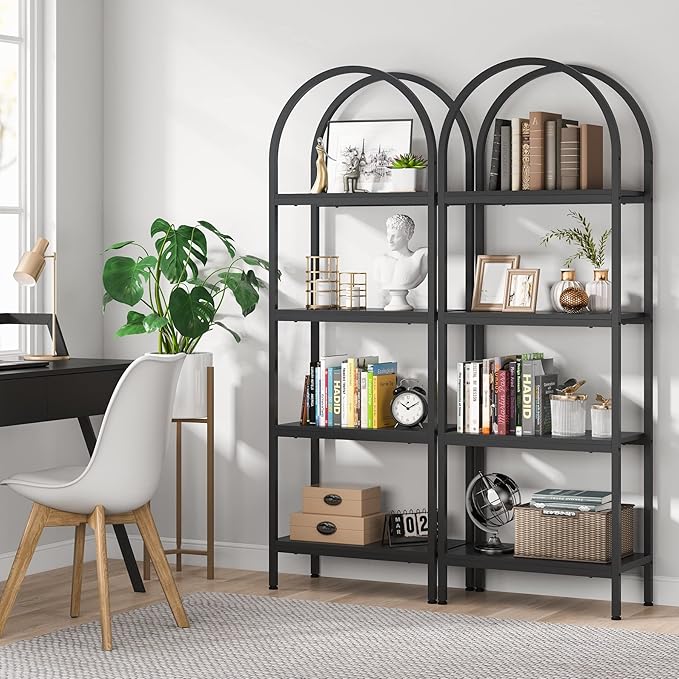 Tribesigns 4-Tier Open Bookshelf, 70.8" Wood Bookcase Storage Shelves with Metal Frame, Freestanding Display Rack Tall Shelving Unit for Office, Bedroom, Living Room, Easy Assembly (Black, 1PC) - LeafyLoom