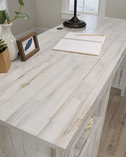 Sauder Dakota Pass L-Desk, L: 59.09" x W: 59.72" x H: 30.00", White Off-White - LeafyLoom
