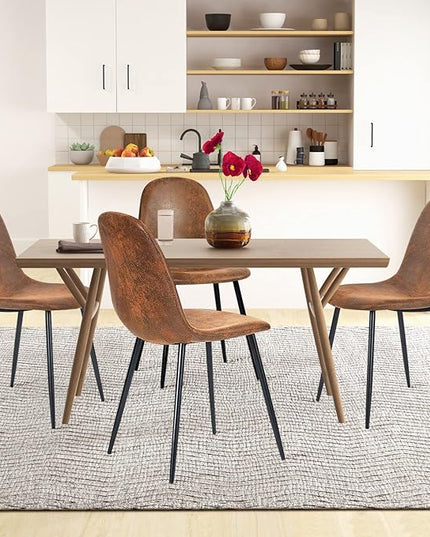 FurnitureR Dining Chairs Set of 4, Fabric Suede Dining Room Side Seating, Kitchen Chairs with Metal Legs for Living Room,Dark Brown - LeafyLoom