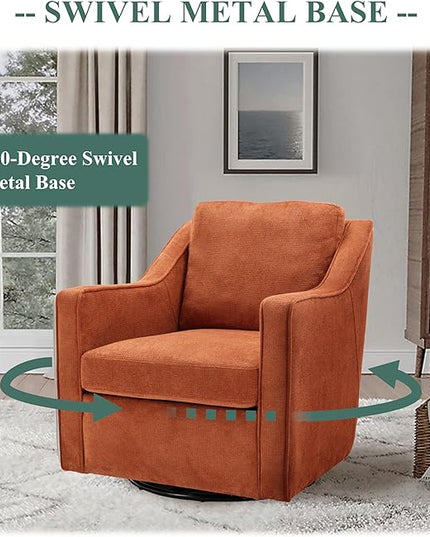 COLAMY 360° Swivel Accent Chair, Upholstered Fabric Leisure Armchair with Lumbar Pillow for Living Room Bedroom Home Office, Orange - LeafyLoom