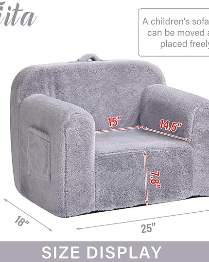 Tiita Kids Sofa, Children Couch with Carrying Handle & Side Pockets, Kids Foam Chair, Toddler Armrest Chair, Lightweight Children Sofa Chair, Kids Read Sofa for Girl or Boy (Grey) - LeafyLoom