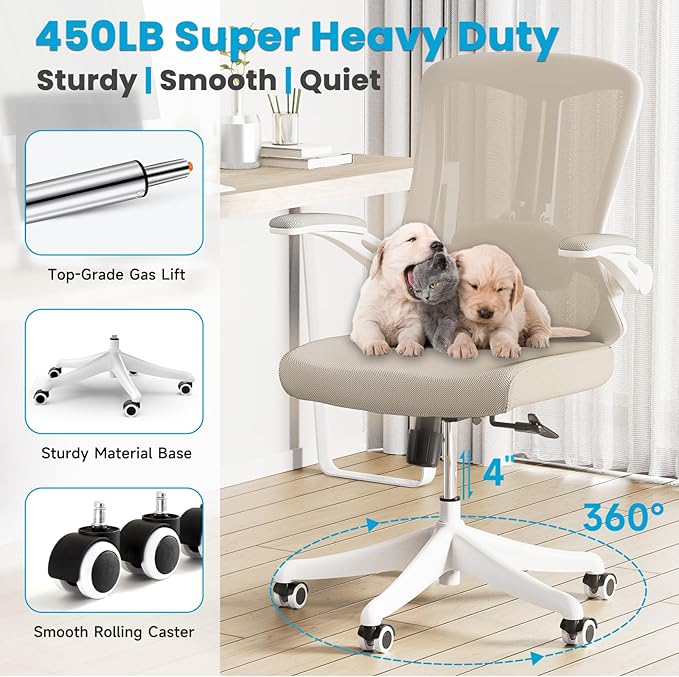 Ergonomic Office Chair - Comfy Desk Chairs with Wheels and Arms, 450LB Heavy Duty Mesh Computer Chair with Comfortable Lumbar Back Support for Home, Office, Study, Bedroom and College Dorm - LeafyLoom