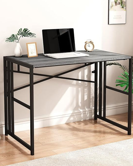 31 Inch Folding Small Computer Desk, Foldable Space-Saving Home Office Table, Simple Study Writing Gaming Workstation for Small Space, No Assembly Needed, Grey Oak - LeafyLoom