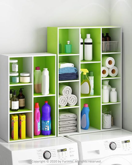 Furinno Luder Bookcase / Book / Storage , 5-Cube, White/Green - LeafyLoom