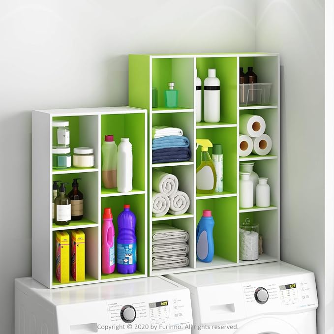 Furinno Luder Bookcase / Book / Storage , 5-Cube, White/Green - LeafyLoom