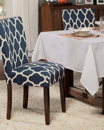 HomePop Parsons Classic Upholstered Accent Dining Chair, Set of 2, Navy and Cream Geometric - LeafyLoom