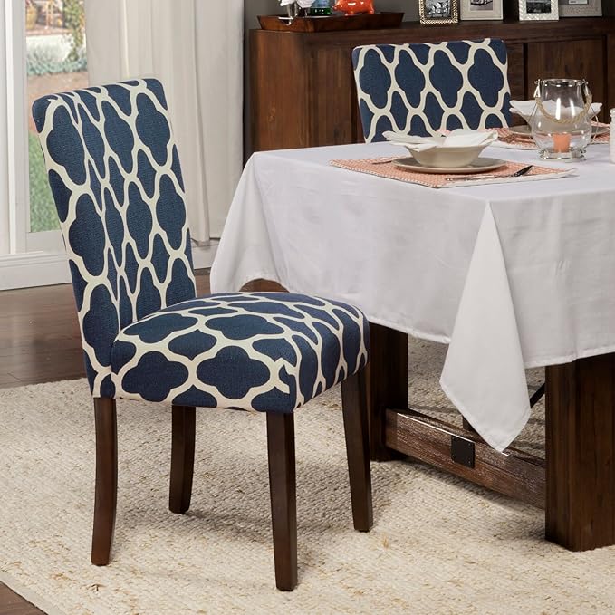 HomePop Parsons Classic Upholstered Accent Dining Chair, Set of 2, Navy and Cream Geometric - LeafyLoom