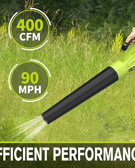 Leaf Blower 20V Leaf Blower Cordless with 4.0Ah Battery and Charger, High Power 400 CFM Electric Leaf Blower, Lightweight Handheld Cordless Blower for Lawn Care Yard Patio Garden Leaves Snow (Green) - LeafyLoom