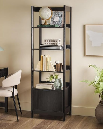 Walker Edison Modern Narrow Open Bookshelf Bottom, 22 Inch, One-Drawer Black - LeafyLoom