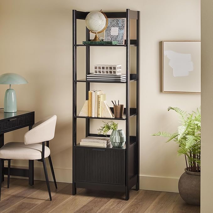 Walker Edison Modern Narrow Open Bookshelf Bottom, 22 Inch, One-Drawer Black - LeafyLoom