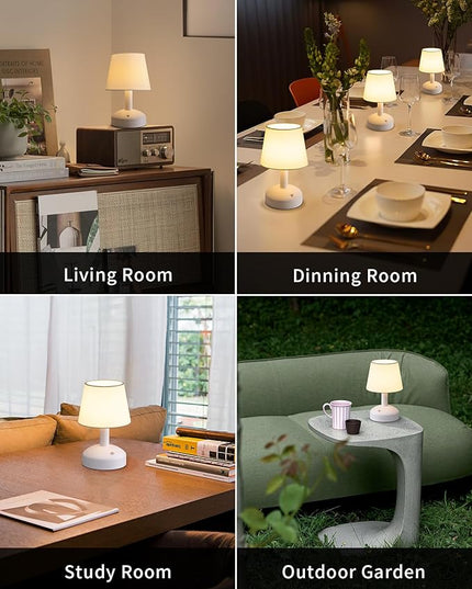 KDG Modern Cordless Small Table Lamp, Portable LED Fabric Shade Desk Lamps, 5000mAh Rechargeable Battery Operated Lighting for Bedroom, Bedside, Bar, Living Room, Dining Room, Night Light(White) - LeafyLoom