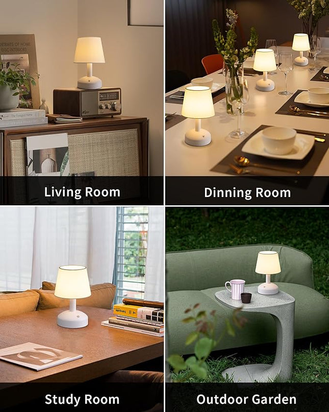 KDG Modern Cordless Small Table Lamp, Portable LED Fabric Shade Desk Lamps, 5000mAh Rechargeable Battery Operated Lighting for Bedroom, Bedside, Bar, Living Room, Dining Room, Night Light(White) - LeafyLoom