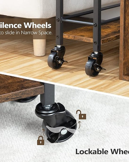 Slim Rolling Cart, Mobile Kitchen Cart on Wheels, Narrow Storage Cart for Small Space, Wooden Service Cart, for Bathroom, Laundry, Living Room, Rustic Brown RCHR1501Z - LeafyLoom