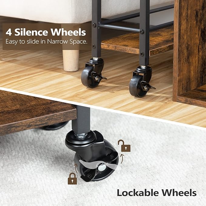 Slim Rolling Cart, Mobile Kitchen Cart on Wheels, Narrow Storage Cart for Small Space, Wooden Service Cart, for Bathroom, Laundry, Living Room, Rustic Brown RCHR1501Z - LeafyLoom