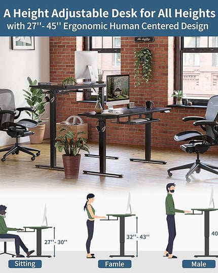 BANTI 48" x 24" Height Adjustable Electric Standing Desk with Keyboard Tray, Sit Stand up Desk with Splice Board, Black Frame/Black Top - LeafyLoom