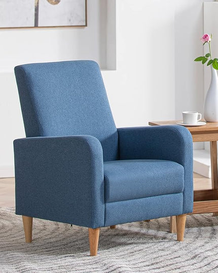 COLAMY Modern Accent Living Room Chairs Set of 2, Upholstered Fabric Armchair Reading Side Chair, Single Sofa with Back Pillow and Wood Legs, Blue - LeafyLoom