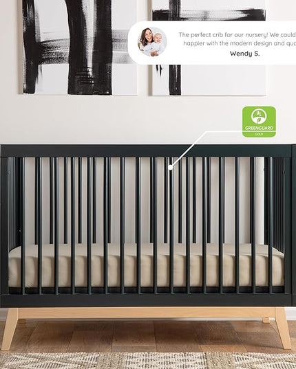 dadada Baby Soho 3-in-1 Convertible Crib to Toddler Bed – Wooden Crib Made in Italy, GREENGUARD Gold Certified Small Baby Crib – Baby-Safe Finish, Modern Design (Black/Natural) - LeafyLoom