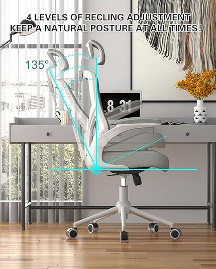 𝑯𝑶𝑴𝑬 𝑶𝑭𝑭𝑰𝑪𝑬 𝑪𝑯𝑨𝑰𝑹, Ergonomic Mesh Desk Chair, High Back Computer Chair- Adjustable Headrest with Flip-Up Arms, Lumbar Support, Swivel Executive Task Chair (Modern, Star Dust) - LeafyLoom