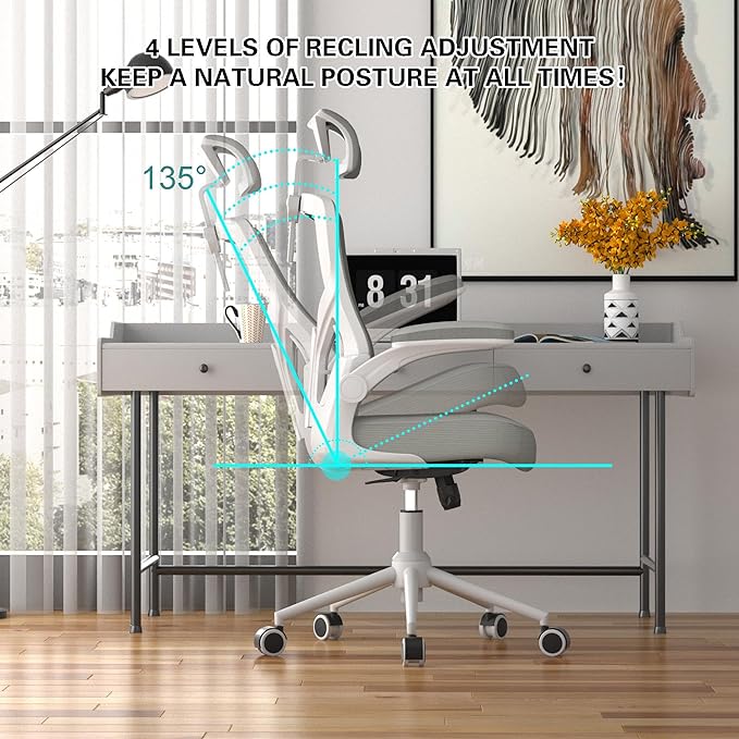 𝑯𝑶𝑴𝑬 𝑶𝑭𝑭𝑰𝑪𝑬 𝑪𝑯𝑨𝑰𝑹, Ergonomic Mesh Desk Chair, High Back Computer Chair- Adjustable Headrest with Flip-Up Arms, Lumbar Support, Swivel Executive Task Chair (Modern, Star Dust) - LeafyLoom