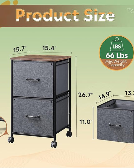 DEVAISE 2 Drawer Mobile File Cabinet, Rolling Printer Stand, Fabric Vertical Filing Cabinet fits A4 or Letter Size for Home Office, Rustic Brown - LeafyLoom