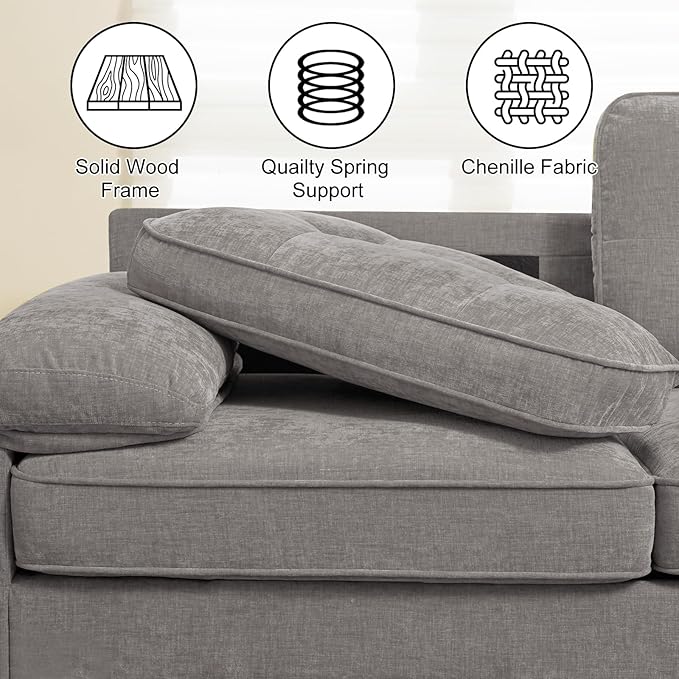 COHOME Convertible Sectional Sofa, 82-inch Modern Chenille L-Shaped Couch with Reversible Chaise Lounge,3-Seat Apartment Couch for Living Room with Washable Cover,Grey - LeafyLoom