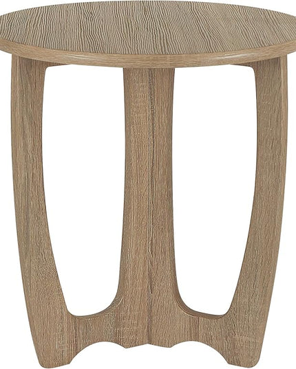 FINECASA Round End Table Small Rustic Side Table with Curved Legs Farmhouse Side Table Living Room, Bedroom, Entryway, Bedside, Nightstand (Natural) - LeafyLoom