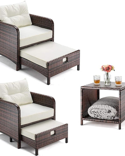 Pamapic 5 Pieces Wicker Patio Furniture Set Outdoor Patio Chairs with Ottomans Conversation Furniture with coffetable for Poorside Garden Balcony(Beige) - LeafyLoom