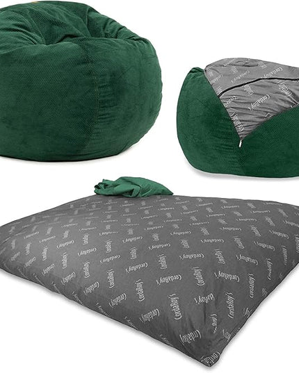 CordaRoy's Chenille Bean Bag - Convertible Bean Bag Chair & Bed - Machine-Washable Chenille Fabric Cover - for Basement, Living Room, Game Room, Dorm & More - Queen Size - Rainforest - LeafyLoom