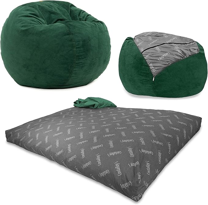 CordaRoy's Chenille Bean Bag - Convertible Bean Bag Chair & Bed - Machine-Washable Chenille Fabric Cover - for Basement, Living Room, Game Room, Dorm & More - Queen Size - Rainforest - LeafyLoom
