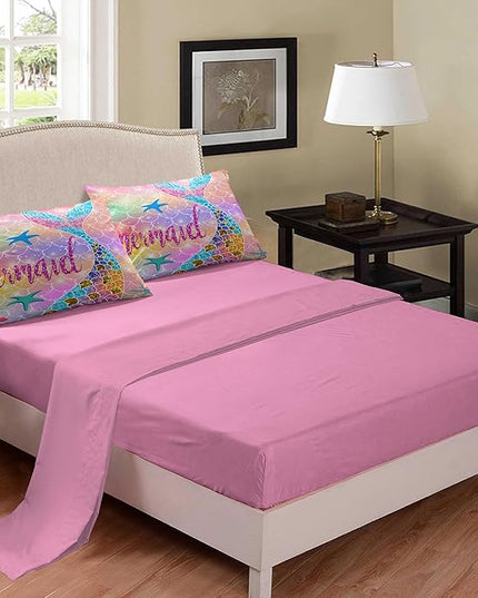 NINENINE Mermaid Bedding Sets 5PCS Twin Size Comforter Sets for Girls, Glitter Bedding Set Toddler Comforter Sets for Girls (1Comforter, 1Flat Sheet, 1Fitted Sheet, 2Pillowcases) - LeafyLoom