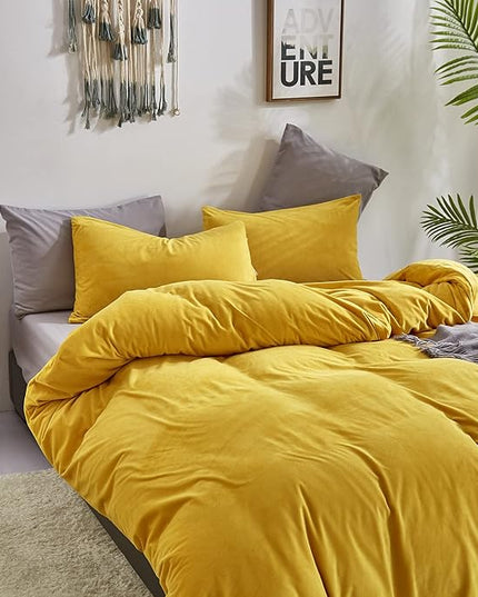 Wellboo Yellow Velvet Comforter Sets Twin Solid Mustard Yellow Fluffy Bedding Comforters Women Girls Plain Turmeric Yellow Sherpa Quilts Dark Yellow Soft Warm Winter Bed Blankets Luxlury Yellow Bed - LeafyLoom