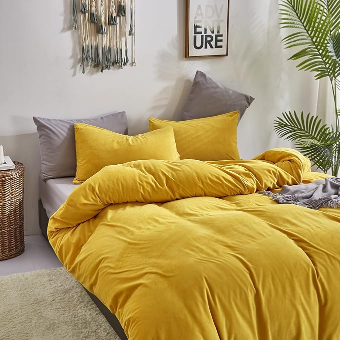 Wellboo Yellow Velvet Comforter Sets Twin Solid Mustard Yellow Fluffy Bedding Comforters Women Girls Plain Turmeric Yellow Sherpa Quilts Dark Yellow Soft Warm Winter Bed Blankets Luxlury Yellow Bed - LeafyLoom