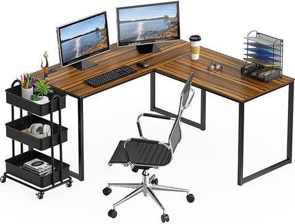 SHW Home Office 55-Inch Large L Shaped Corner Desk, 24" Deep, Walnut - LeafyLoom