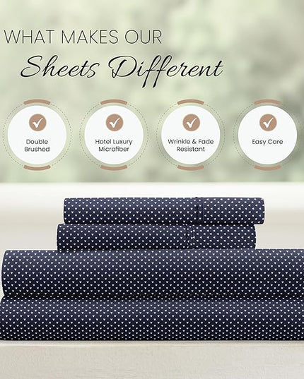 Linen Market 4 Piece Queen Bedding Sheet Set (Navy Blue Heart) - Sleep Better Than Ever with These Ultra-Soft & Cooling Bed Sheets for Your Queen Size Bed - Deep Pocket Fits 16" Mattress - LeafyLoom