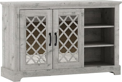 Galano Millicent 2 Door Sideboard with Shelves, Farmhouse Buffet Cabinet, Rustic Storage Cabinet, Coffee Bar for Dining Room, Kitchen, Hallway and Living Room, Mexican Grey - LeafyLoom
