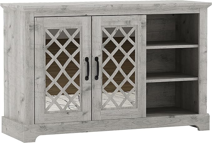 Galano Millicent 2 Door Sideboard with Shelves, Farmhouse Buffet Cabinet, Rustic Storage Cabinet, Coffee Bar for Dining Room, Kitchen, Hallway and Living Room, Mexican Grey - LeafyLoom
