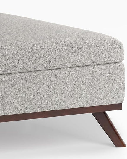 SIMPLIHOME Owen 36 Inch Wide Mid Century Modern Square Coffee Table Lift Top Storage Ottoman in Upholstered Cloud Grey Taupe Polyester Fabric, For the Living Room - LeafyLoom